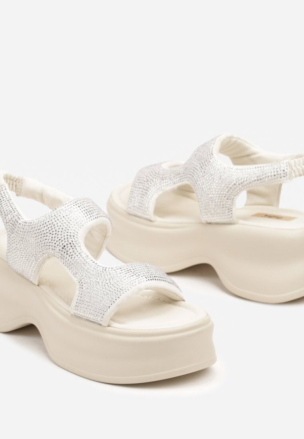 Beżowe Sandały na Platformie Ozdobione Cyrkoniami Nalionis