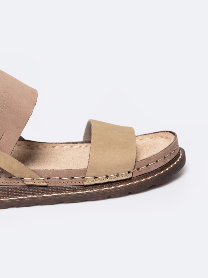 Sandały damskie ze skóry naturalnej beżowe RR276010 303