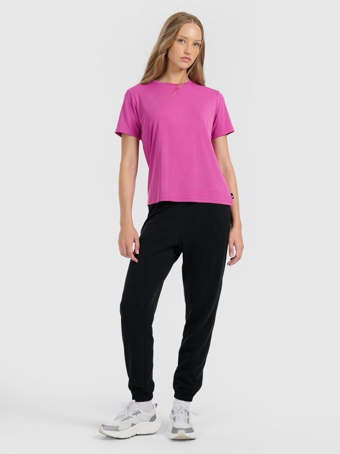 4F T-shirt z prążkowanej dzianiny z modalem damski - różowy L