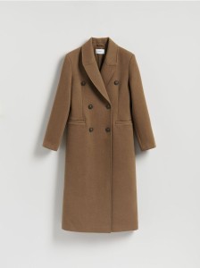 Dwurzędowy taliowany płaszcz - oliwkowy