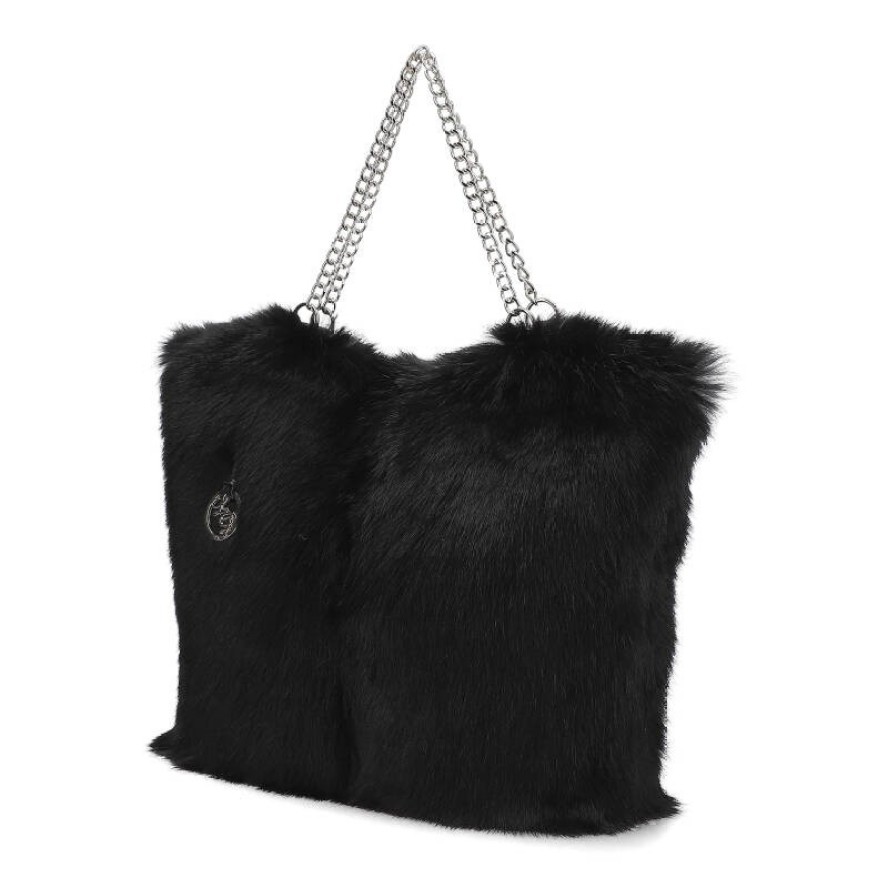 Czarna Torebka Damska Luka-Pelli Z Naturalnym Futrem Z Królika