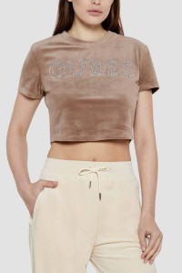 GUESS Brązowy damski top Couture Tee, Rozmiar L