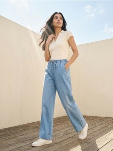Jeansy joggery wide leg - niebieski
