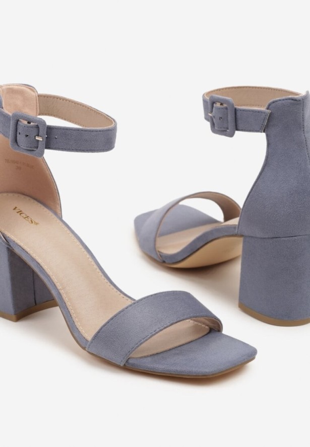 Niebieskie Sandały Vices na Słupku z Kwadratowym Noskiem Kosennia