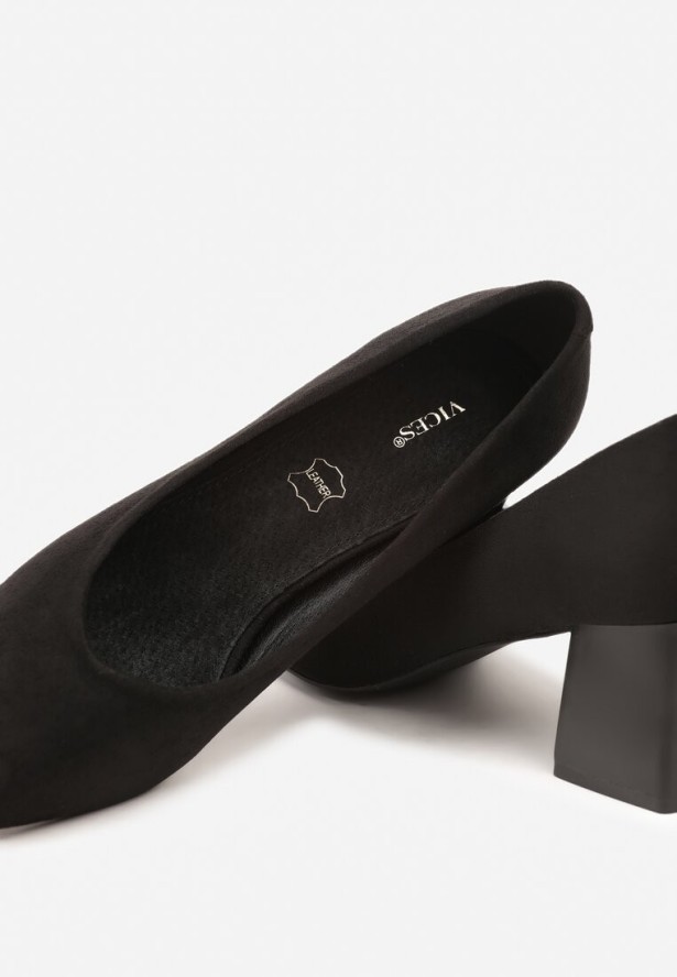 Czarne Czółenka Vices na Stożku z Wkładką ze Skóry Naturalnej Esande