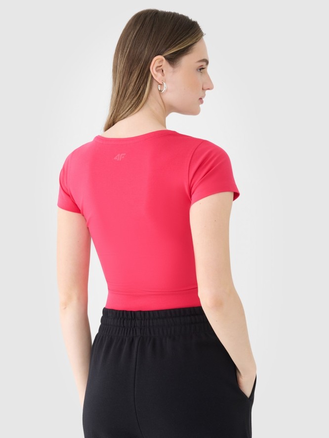 4F T-shirt crop top gładki damski - różowy S