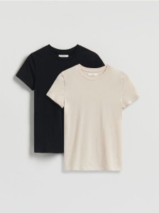 Bawełniany t-shirt 2 pack - beżowy