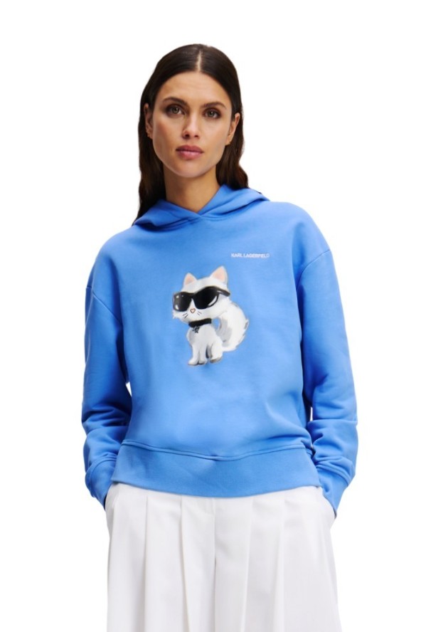 KARL LAGERFELD Niebieska damska bluza z kapturem Ikon Aquarelle C, Rozmiar S