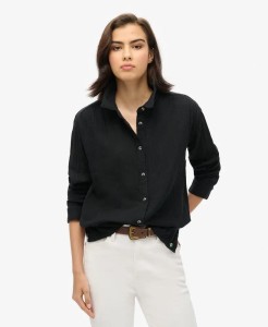 superdry Longline Beach Shirt z bawełny i koronki - Czarny – Black