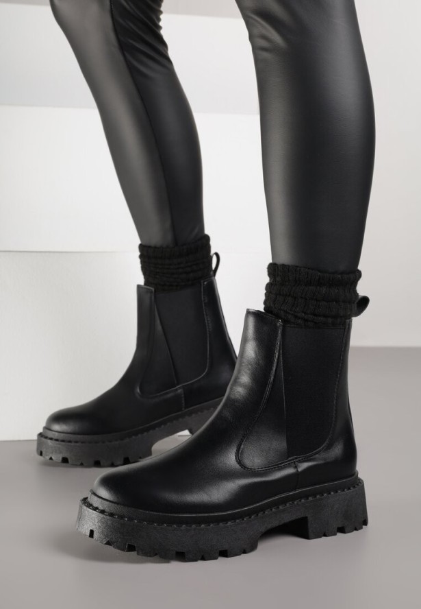 Czarne Botki Sztyblety na Platformie Oppore