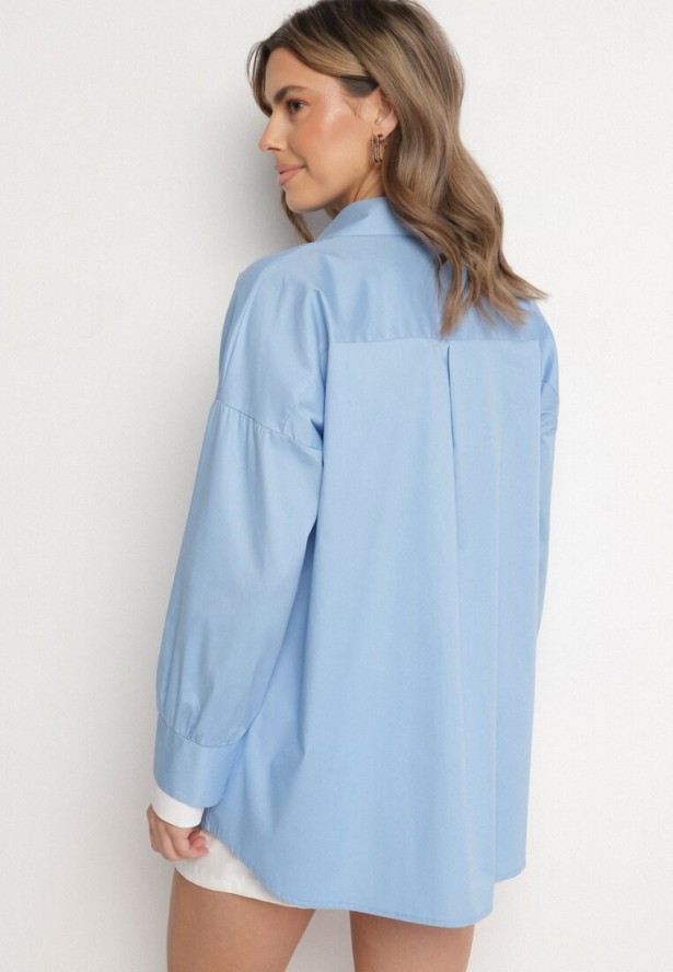 Niebieska Klasyczna Koszula z Bawełny o Kroju Oversize Ronavelle