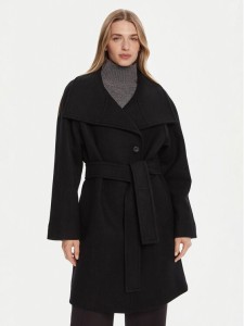 Calvin Klein Płaszcz wełniany LV044D557G Czarny Regular Fit