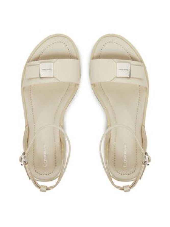 Calvin Klein Sandały Flat Sandal W/Ck Hw - Lth HW0HW02367 Écru