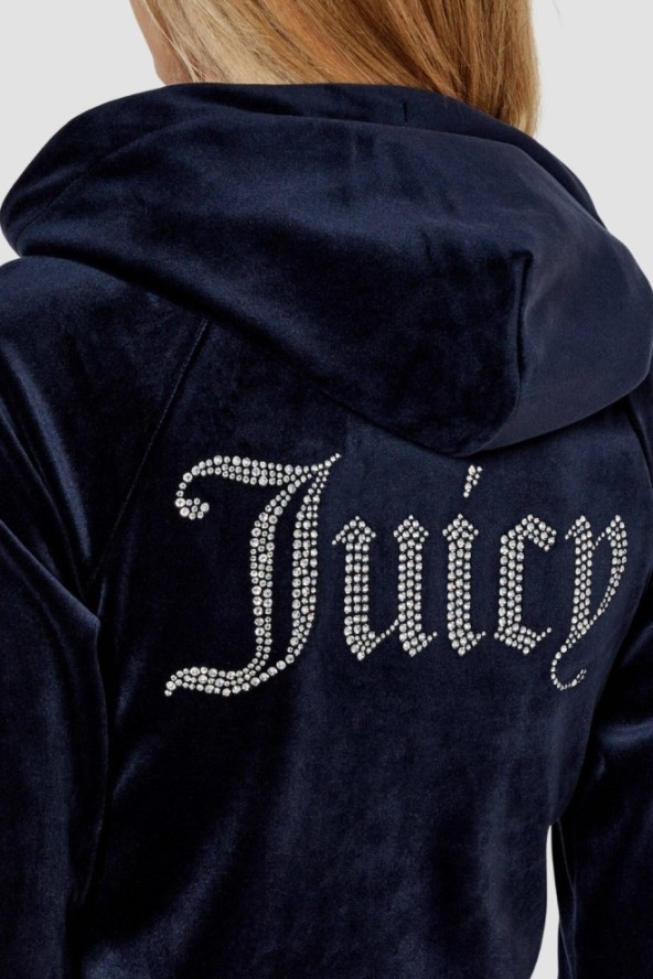 JUICY COUTURE Granatowa bluza damska welurowa Madison z cyrkoniami, Rozmiar L