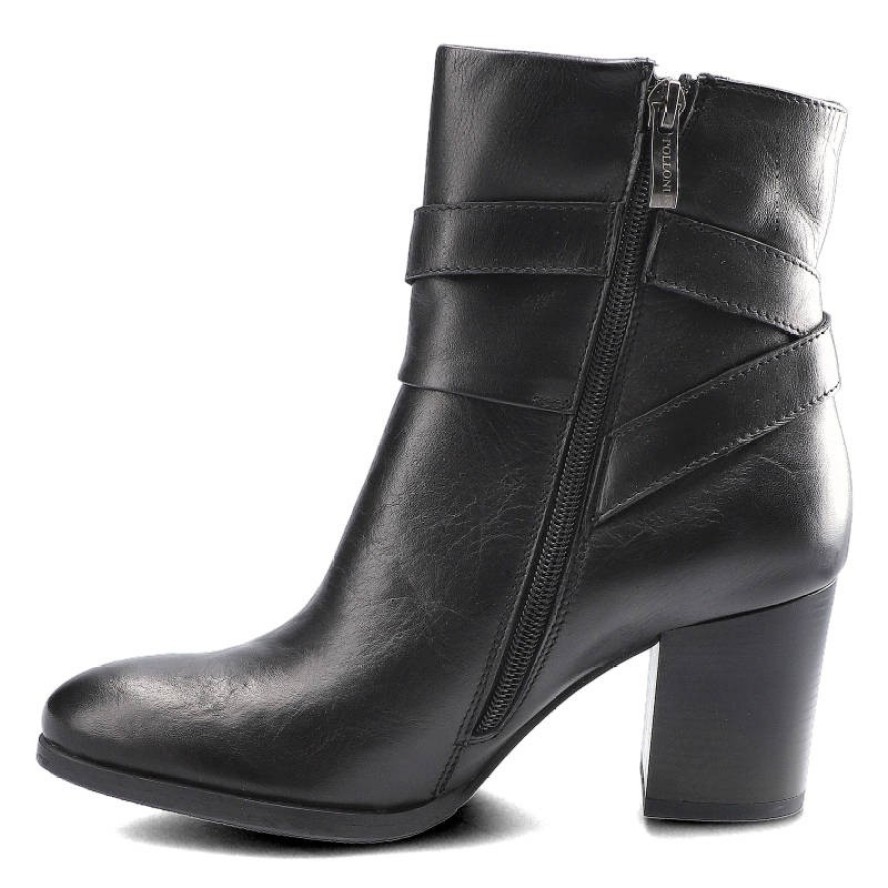 Czarne Botki Pollonus Damskie Skórzane Obuwie