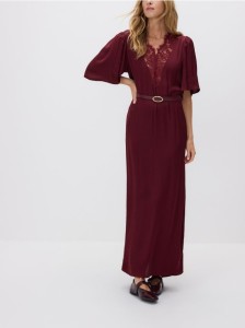 Sukienka z paskiem - burgundowy