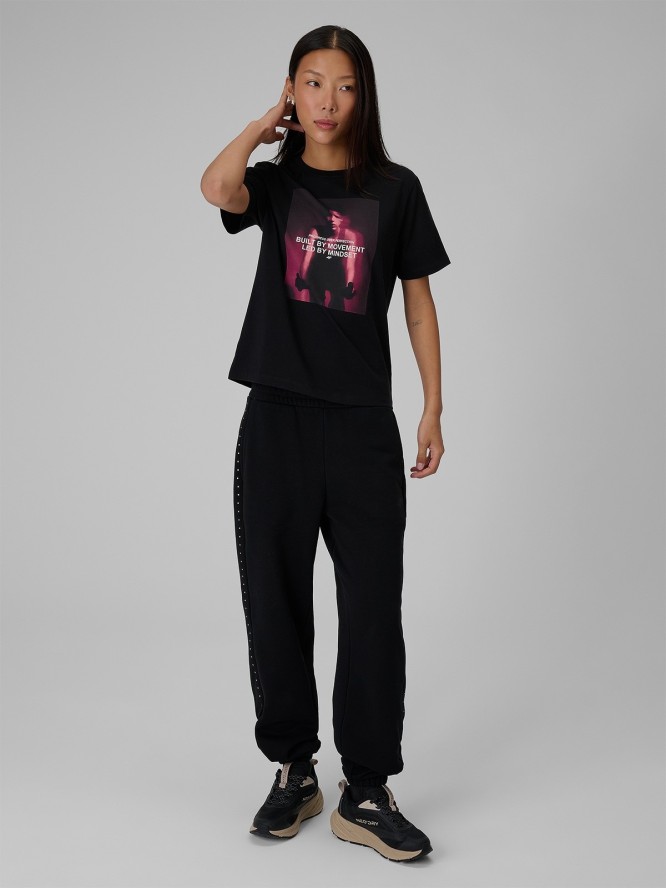 4F T-shirt relaxed z nadrukiem damski - czarny S