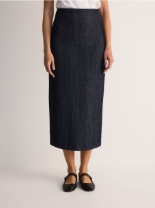 Spódnica midi z metalizowaną nicią - granatowy