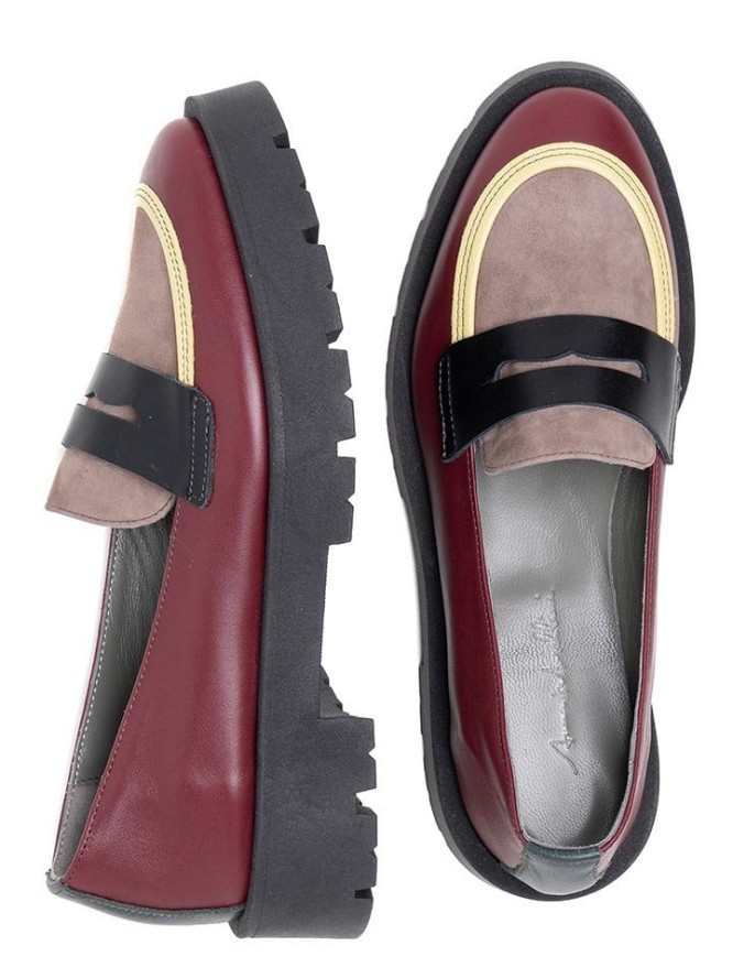 Anna Morellini Skórzane mokasyny "Marbara" w kolorze bordowo-beżowo-czarnym rozmiar: 38