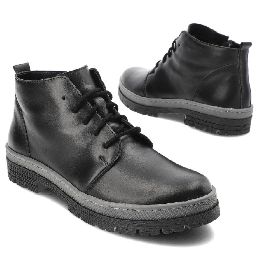 Czarne Botki Wasak Stylowe Obuwie Damskie Ze Skóry Naturalnej