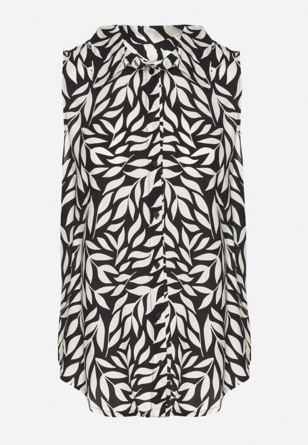 Czarna Bawełniana Koszula Ozdobiona Liśćmi Ereldi