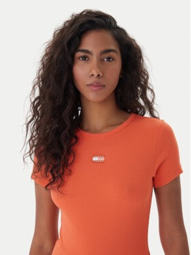 Tommy Jeans T-Shirt Badge DW0DW17881 Pomarańczowy Slim Fit