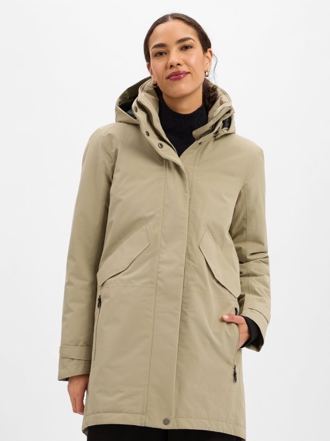 Didriksons Damska kurtka przeciwdeszczowa Kobiety Sztuczne włókno beżowy jednolity, 46