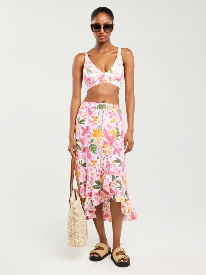 Spódnica damska midi z wiskozy z falbaną w kwiaty Tyla 000