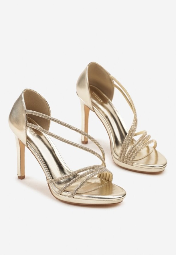 Złote Sandały Vices na Szpilce Ozdobione Cyrkoniami Noritia