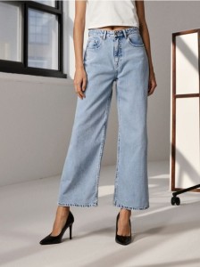 Jeansy cropped wide leg - niebieski