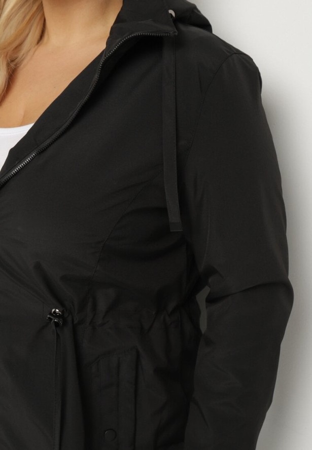 Czarna Kurtka Parka z Odpinanym Kapturem Delavin