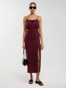 Sukienka damska midi z wiskozy na ramiączkach w serduszka czarna Frema 906