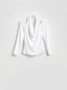 Bluzka z ozdobnym dekoltem - złamana biel