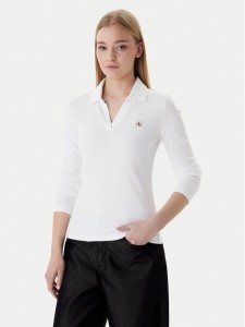 Calvin Klein Bluzka Ls Woven Label LV047E203G Biały Slim Fit