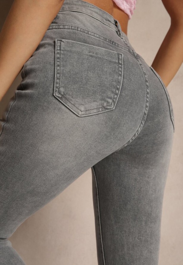 Szare Jeansy High Waist o Kroju Flare Talasena