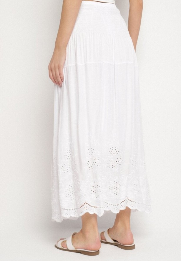 Biała Spódnica Bawełniana Rozkloszowana z Ażurowym Dołem Divilua