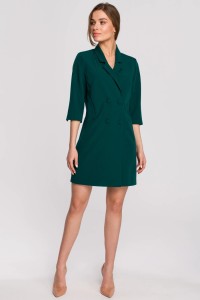 Elegancka sukienka marynarkowa z paskiem zielona