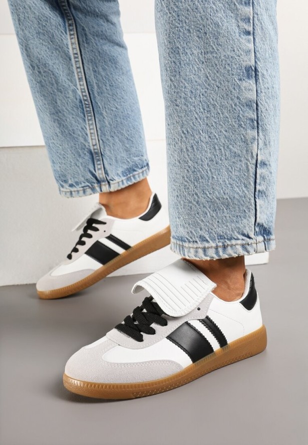 Biało-Czarne Sneakersy Tenisówki Ozdobione Wywinięciem Myrloria