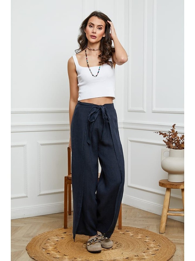 La Compagnie Du Lin Lniane spodnie w kolorze granatowym rozmiar: L