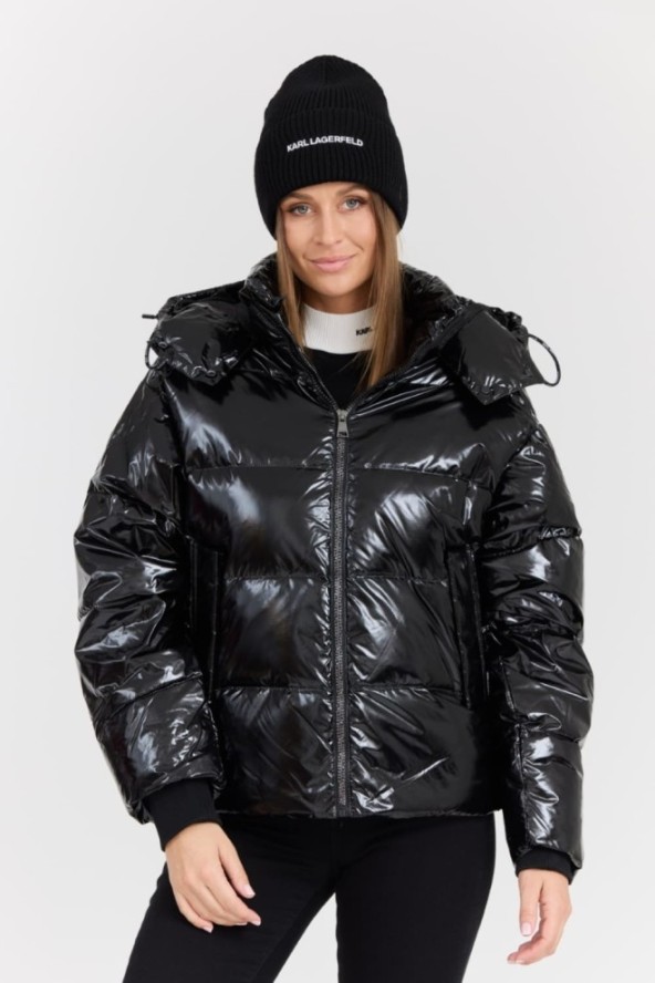 KARL LAGERFELD Czarna damska kurtka Hooded Down Jacket, Rozmiar S