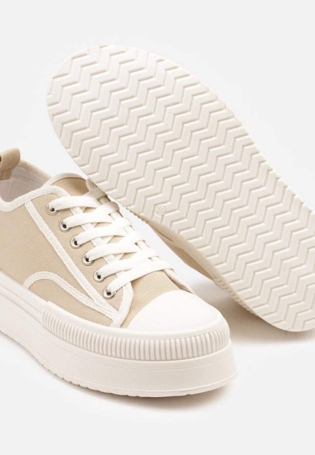 Ciemnobeżowe Trampki na Grubej Podeszwie Ozdobione Metaliczną Aplikacją Efadelis