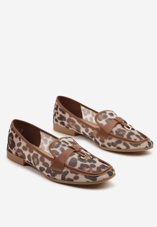 Brązowe Transparentne Panterkowe Mokasyny z Metaliczną Ozdobą Divaria