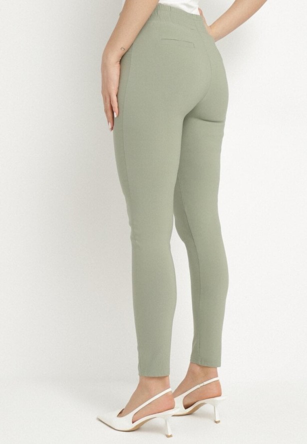 Zielone Dopasowane Spodnie z Bawełną Wysokim Stanem i Guzikami Arrioliana
