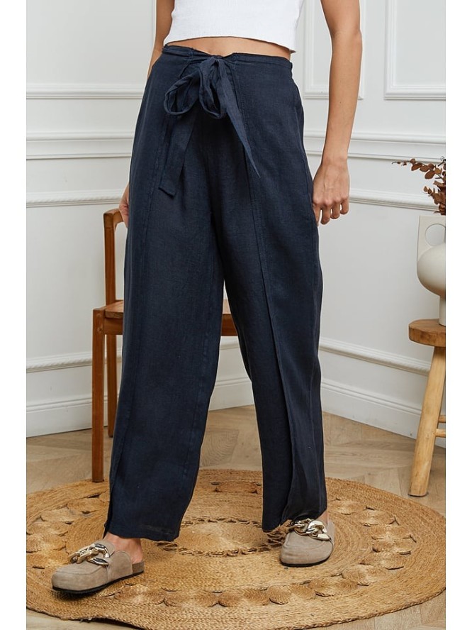 La Compagnie Du Lin Lniane spodnie w kolorze granatowym rozmiar: L
