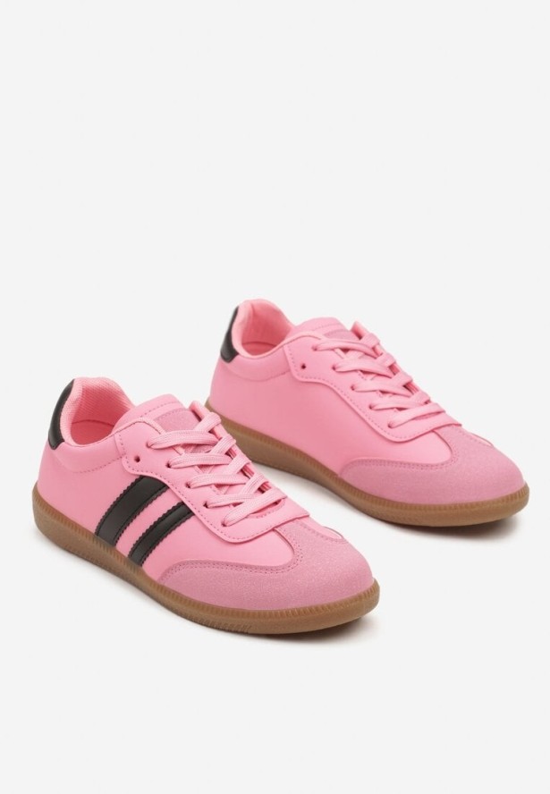 Różowe Sneakersy w Stylu Tenisówek z Przeszyciami Tanilea