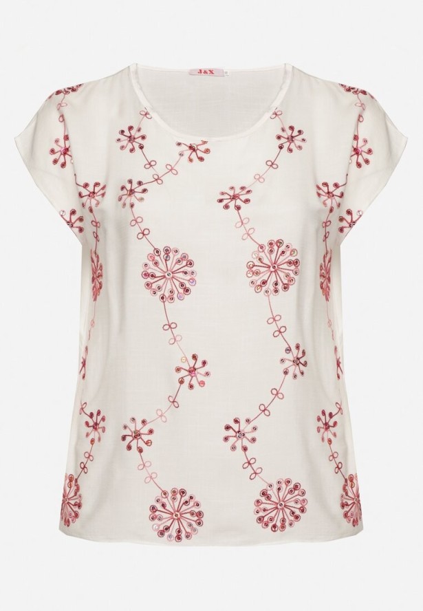 Biała Bluzka z Bawełny Ozdobiona Haftem i Cekinami Mailitte