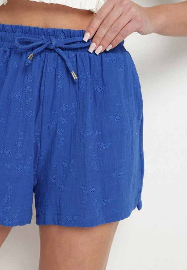 Niebieskie Bawełniane Szorty z Ażurowym Wzorem Sefilla