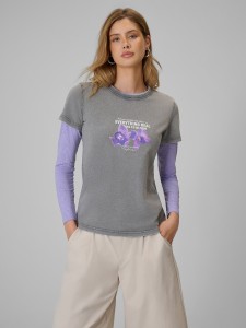 4F T-shirt regular z nadrukiem damski - szary S
