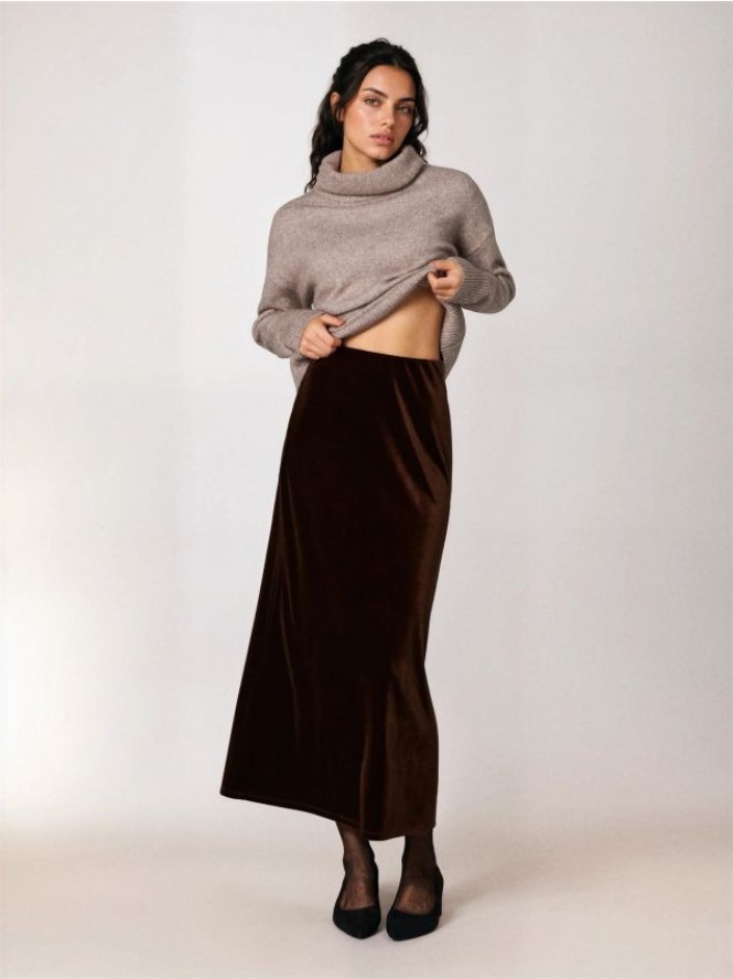 Spódnica maxi z gumką w pasie - brązowy