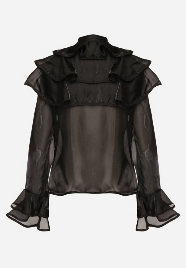 Czarna Koszula z Ozdobnymi Falbankami Edianessea